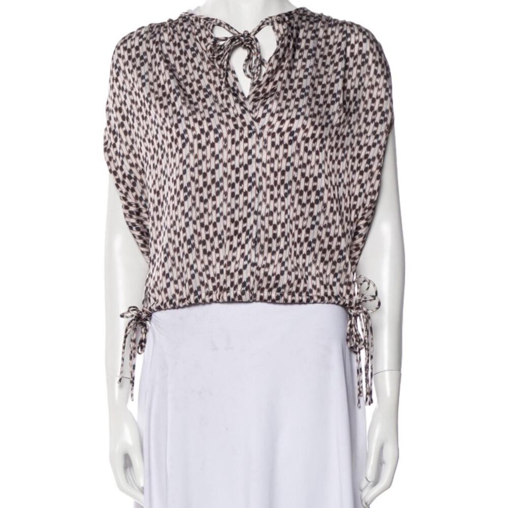 Etiole Isabel Marant Printed V Neck Three Quarter Sleeve Crop Top Size 2